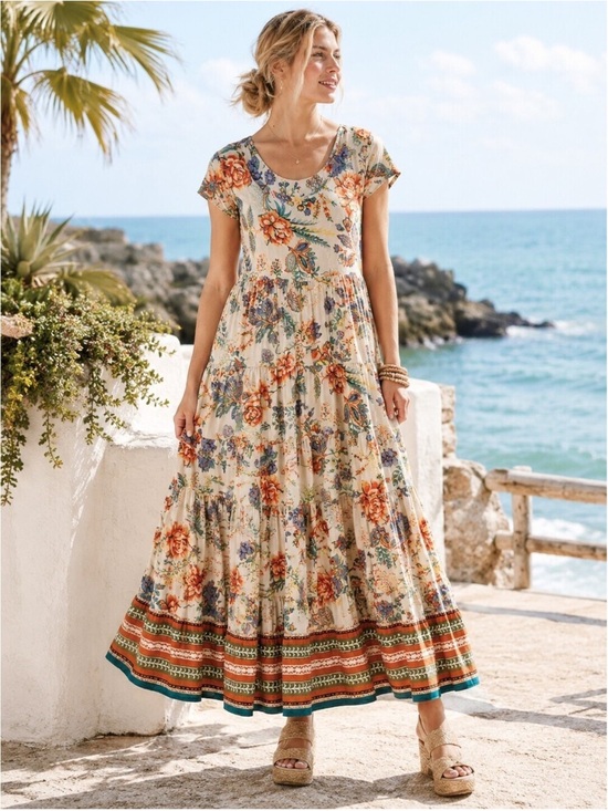 Soft Surroundings Dresses & Skirts - Soft Surroundings Kara Tiered Dress Womens XL Floral Midi Boho Cottage Artsy